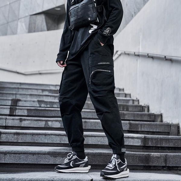 

men's pants 2021 mens cargo joggers men fashion baggy korean style hip hop japanese streetwear trousers black for