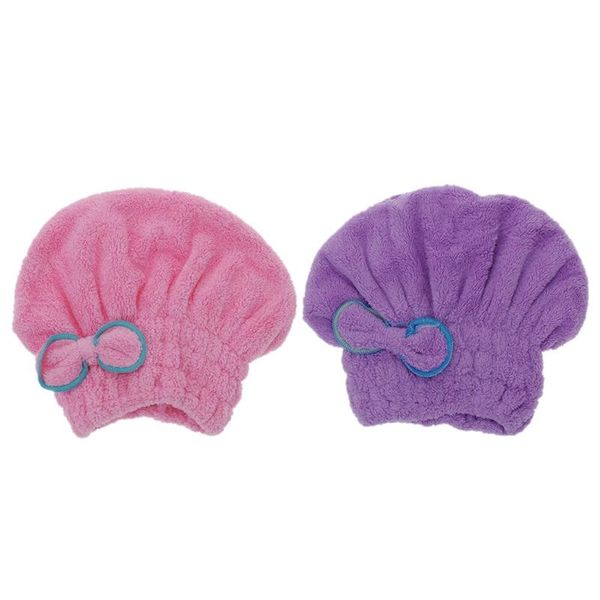 

shower caps 2 pcs useful minifiber dry hair hat quickly rolled towel cap (pink & purple)