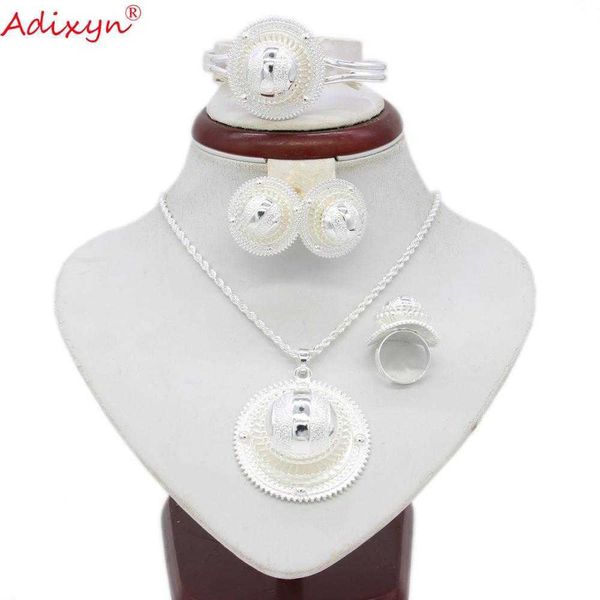 Adixyn argento etiope collana/pendente/orecchini/anello/bracciale set di gioielli colore argento Habesha regali di nozze africani N06155 H1022