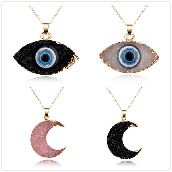 Simple Moon Böse Auge Druzy Drusy Anhänger Halskette Frauen Harz Handgemachte Clavicel Ketten Halsketten Für Weibliche Weihnachten Nachahmung Naturstein Halskette