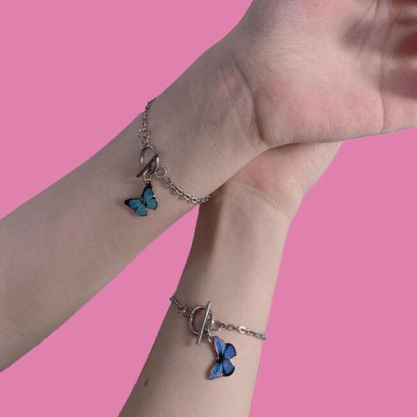 

beaded, strands korean ins creative butterfly bracelet blue ot buckle couple friend, Black