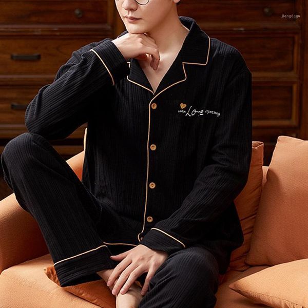 

men's sleepwear men pajamas set for casual home clothe autumn winter nightwear suit full sleeve long pants striped pyjamas, Black;brown
