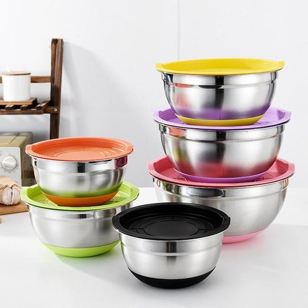 

colorful stainless steel mixing bowls with airtight lids metal nesting non-slip bottom salad for cooking baking
