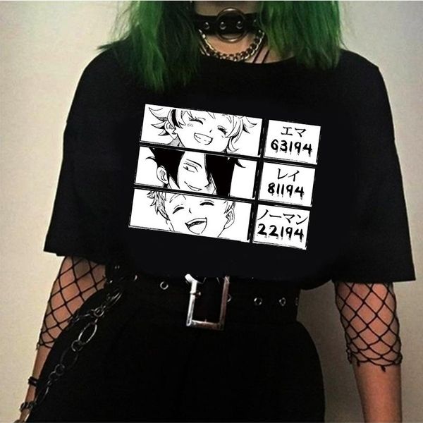 

men's t-shirts janpanese anime the promised neverland emma norman ray printed short sleeve t-shirt, White;black