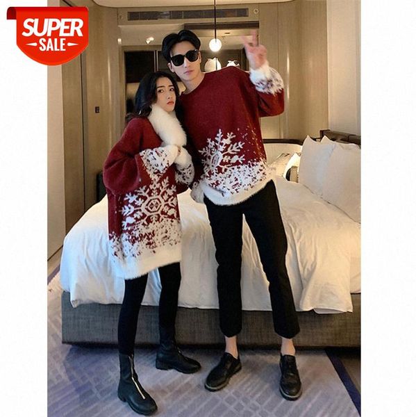 

lovers wear winter pullover round neck christmas red sweater female korean loose thick knitted net with #qa5n, White