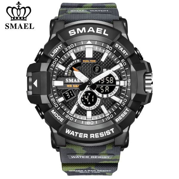 Smael Top Luxury Brand Mens Военные спортивные часы Двойное время Водонепроницаемые часы Мужчины аналоговые цифровые наручные часы Relogio Masculino X0524