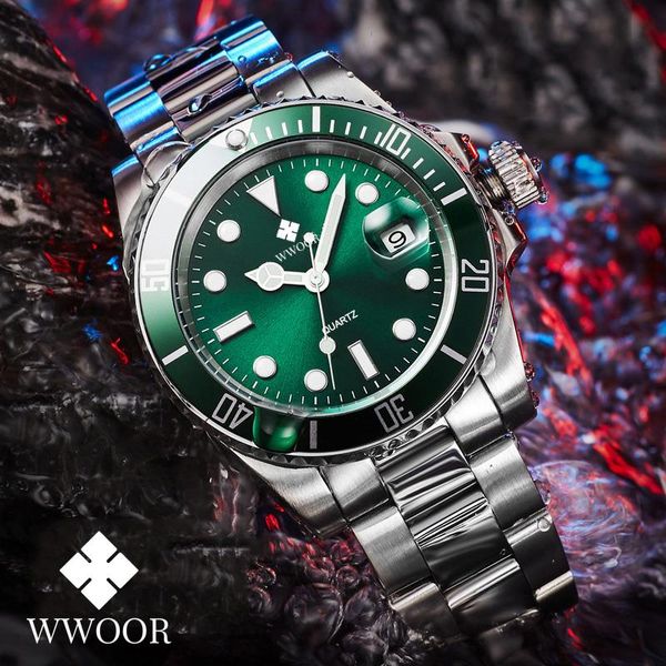 

wwoor men watches 2021 luxury full steel waterproof automatic date watch men quartz diving sports wristwatches relogio masculinog, Slivery;brown