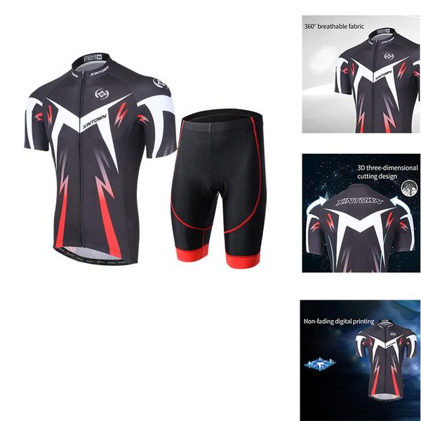 

men's cycling jersey set quick-dry bicycle short sleeve breathable bike shirt with 3d cushion racing sets, Black;blue