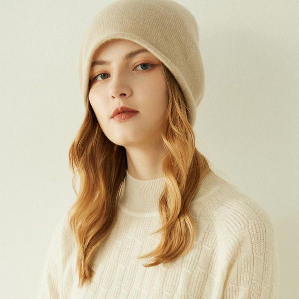 

beanie/skull caps 100% cashmere and wool knitted women's winter hat beanies female fashion skullies casual soft solid warm hats girls c, Blue;gray