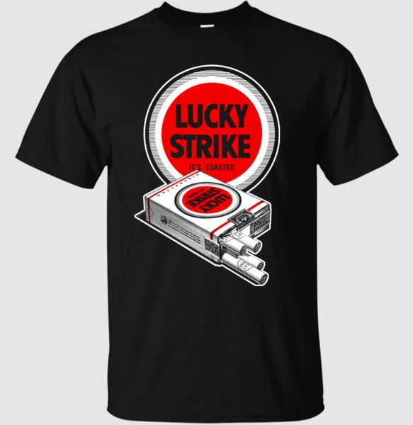 

r1 lucky strike it's toasted cigarette case black t-shirt s-6xl, White;black
