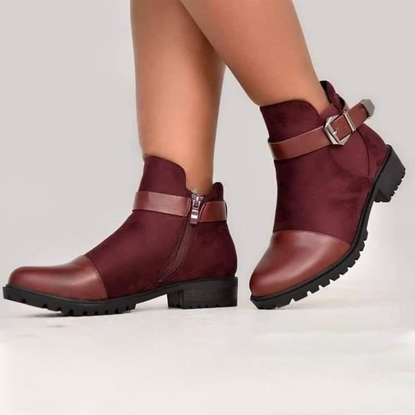 

boots women autumn buckle strap ankle woman shoes fashion zipper ladies low heels motorcycle female footwear 2021, Black