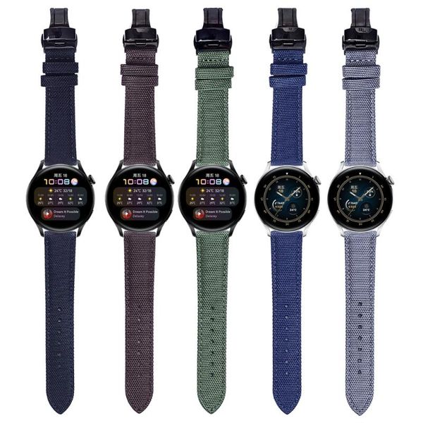 

watch bands canvas nylon strap for huawei 3 wristband gt 2 pro gt2 46mm band watchband magicwatch2/gs pro/es butterfly buckle bracelet, Black;brown