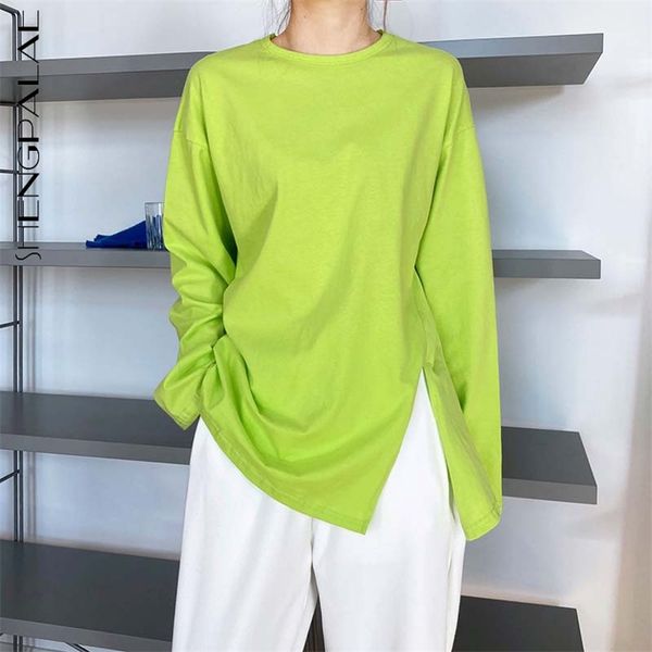 

shengpale women casual spliced big size black split t-shirt round neck long sleeve fashion tide spring autumn 1dd5606 210427, White
