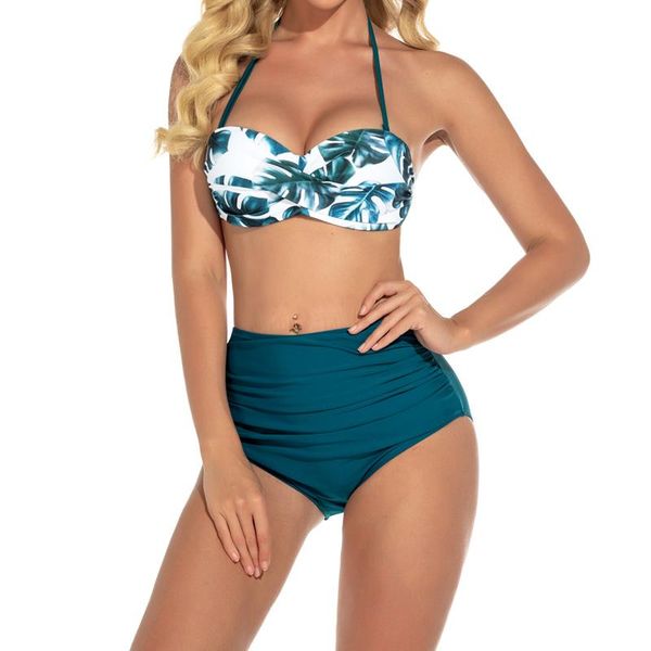 

rinabe leaf print bikini 2021 swimsuit high waist set bathing suit women push up swimwear leopard bikinis women's, White;black