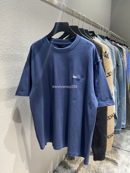 

women's t-shirt spring and summer high version b family chest bb letter embroidery os drop shoulder cover round neck loose men's w, White