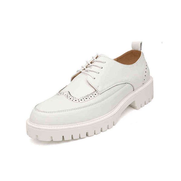 

casual leather sho men's white soft korean summer breathable british block carved busins fashion px92-t