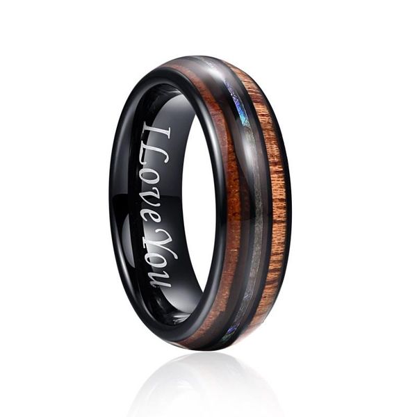 

6mm hawaiian koa wood and abalone shell tungsten carbide rings wedding bands for men, Slivery;golden