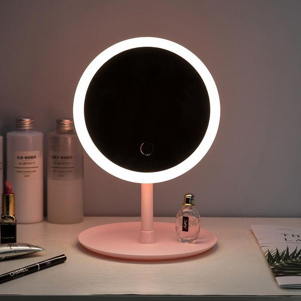 

compact mirrors led light makeup mirror storage face adjustable touch dimmer usb vanity table desk cosmetic