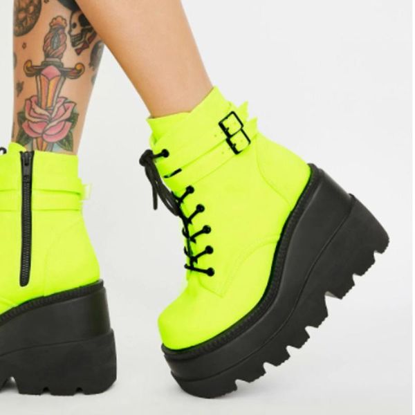 

boots sarairis big size 43 fashion zipper platform wedges heel women shoes round toe ankle modern motorcycle, Black