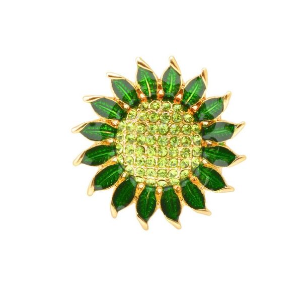 

pins, brooches 2021 fashion vintage brooch sunflower for women gold green leaves broches mujer rhinestone flowers pins broach x1619, Gray