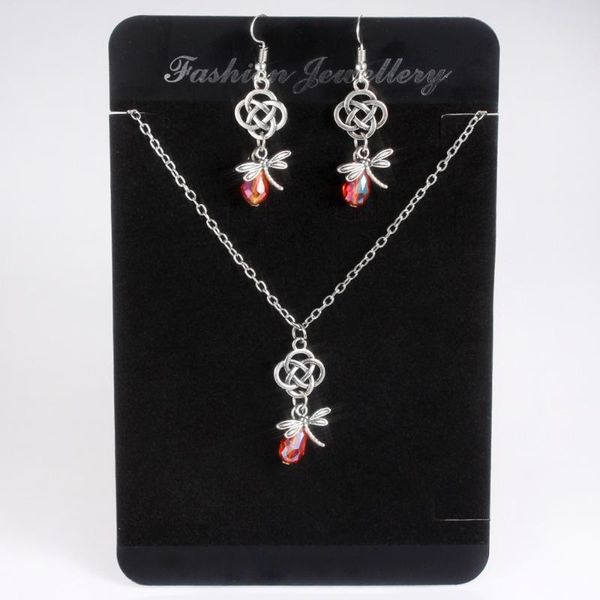 

earrings & necklace cute dragonfly jewelry sets for women red zircon pendant knot birthday gifts jewellry wholesale kas168, Silver