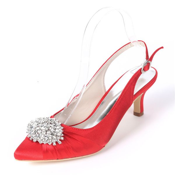 

sandals kitten heels satin crystals women slingback shoes pointed toe evening wedding bridal party office lady dress pumps 8mbb, Black