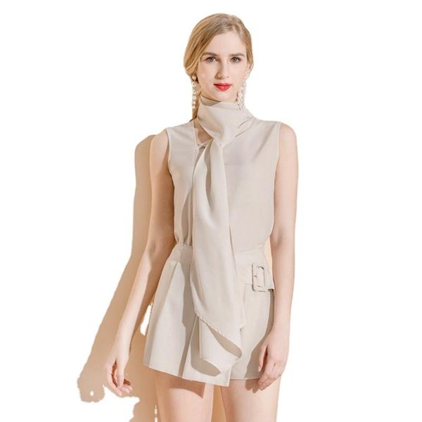 

women summer sleeveless blouse elegant ladies 2 piece casual office wear shorts set women's two pants, White