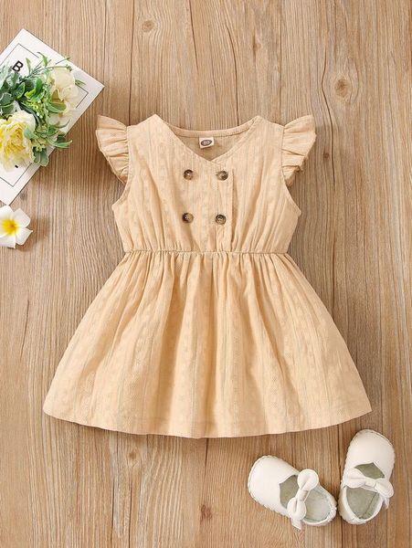 

baby embroidery ruffle trim double breasted dress she, Red;yellow