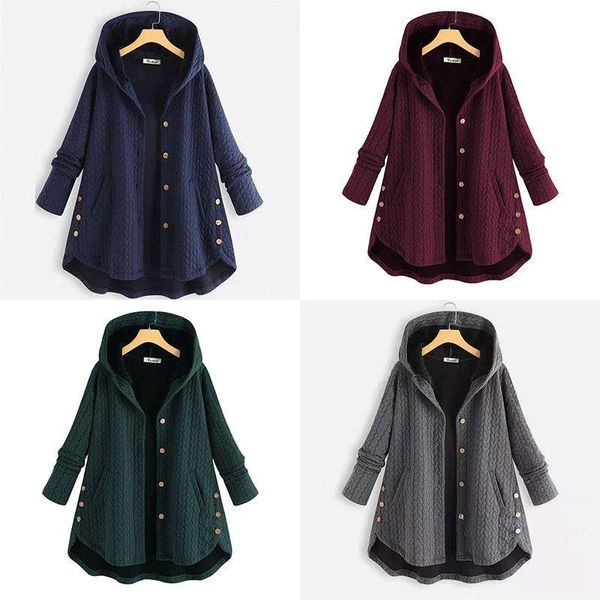 

women's hoodies & sweatshirts coat warm button overcoats outwear ladies winter women fleece long hooded jacket, Black