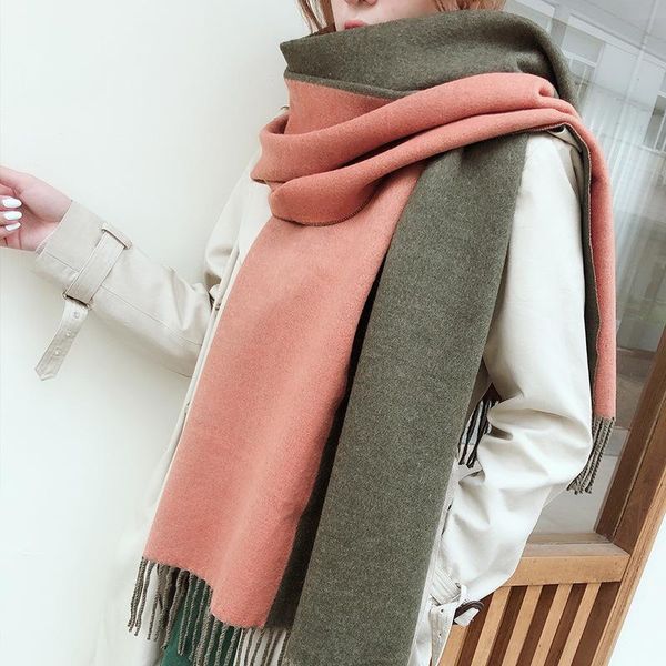 

scarves fall and winter 2021 korean scarf woman imitated cashmere double-sided colour dual-purpose warm shawl, Blue;gray