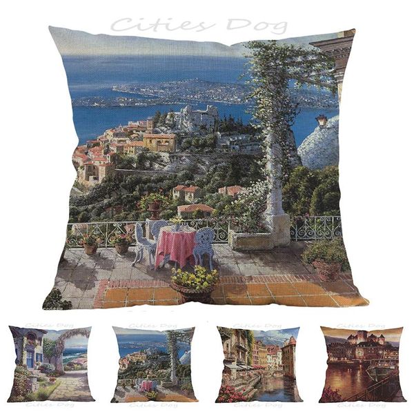 

cushion/decorative pillow idyllic french villa painting art 45*45cm square case cushion cover bar sofa coves