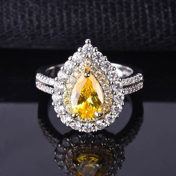 

cluster rings wegarsti authentic 925 sterling silver ring water drop yellow colors gemstone original wedding jewelry gift for mother, Golden;silver