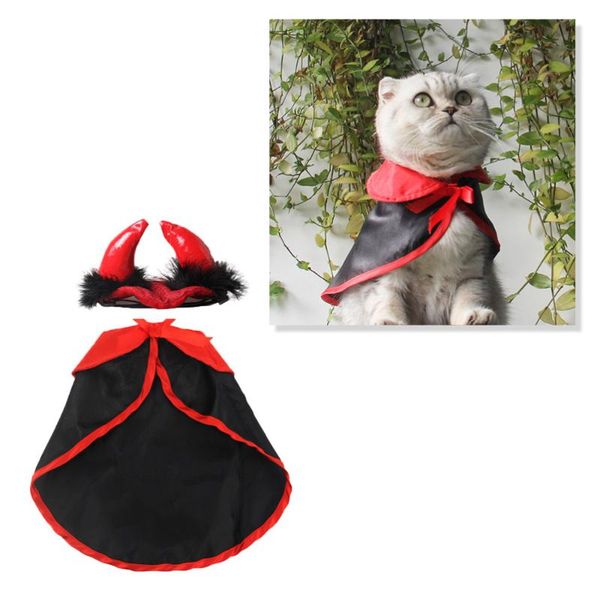 

cat costume christmas pet costumes red cape apparel ox horn hat size