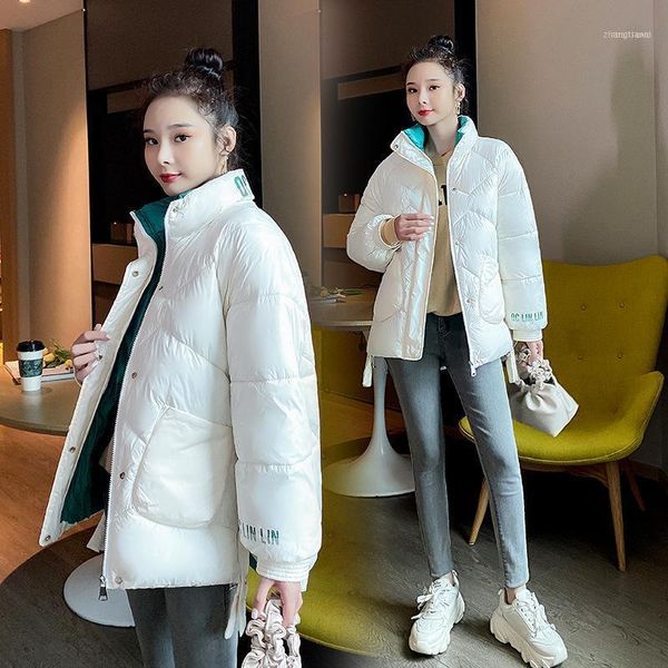 

stand collar women's jackets 2021 oversized solid parkas female winter loose thick cotton padded letter print casual outwear1, Black