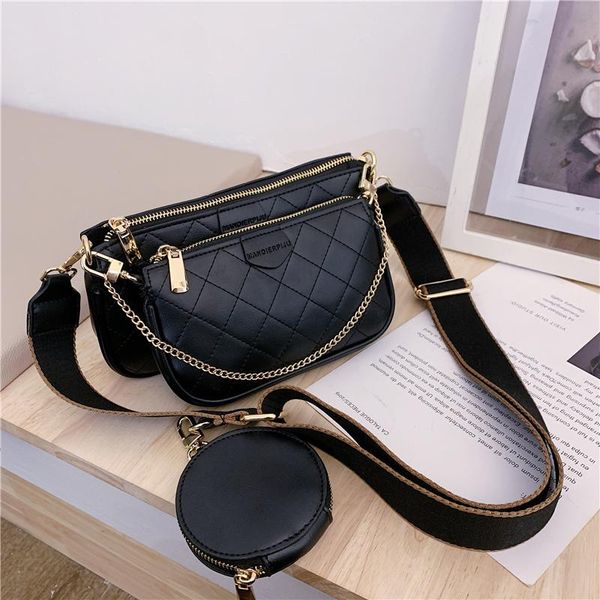 

evening bags three in one chain zipper leather women's shoulder external wallet removable clutch fashion lady handbag crossbody bag