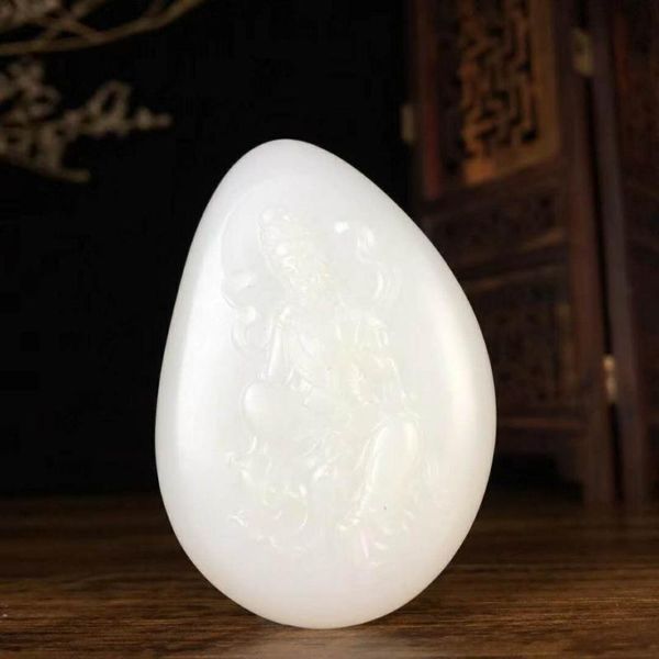 

lockets j55#hetian jade white guanyin pendant, delicate, Silver
