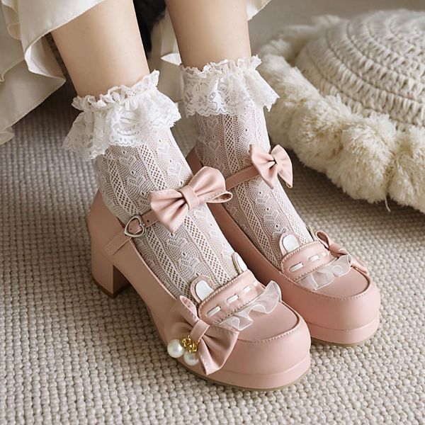 

dress shoes girl sweet lolita ruffled lovely bow lace bride wedding female high-heeled princess man pink plus size 34-48, Black
