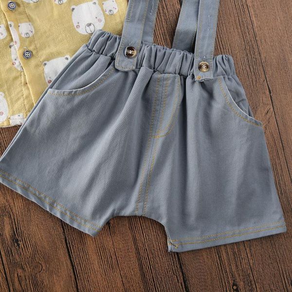 

clothing sets summer little boys short sleeve cartoon bear printing shirt solid color shorts set toddlers casual suspender trousers, White