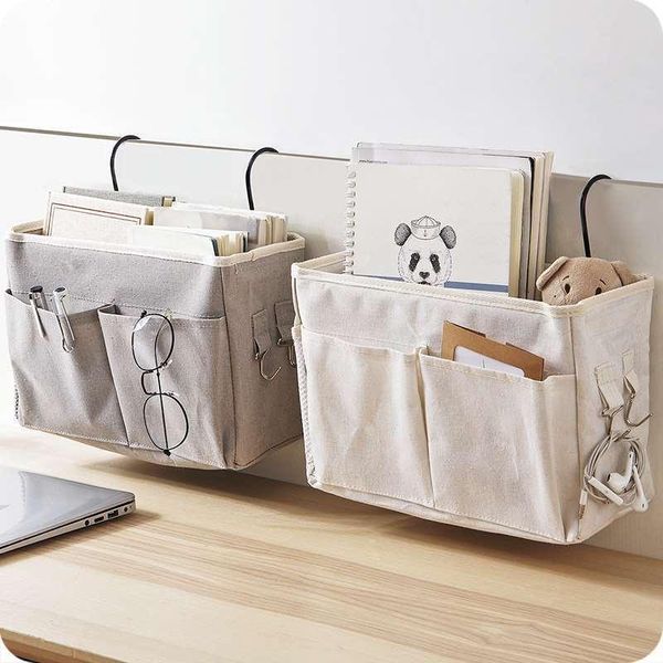 

storage baskets thickened student bedroom fabric hanging blue bed head put mobile phone box up down the shelf bag