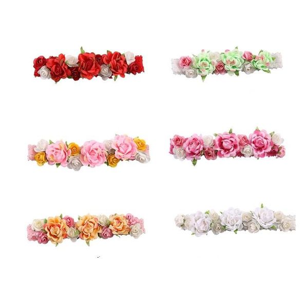 

hair accessories 2021 spring flower crowns beach hawaii girls floral headband garland faux rose wreaths for kids, Slivery;white