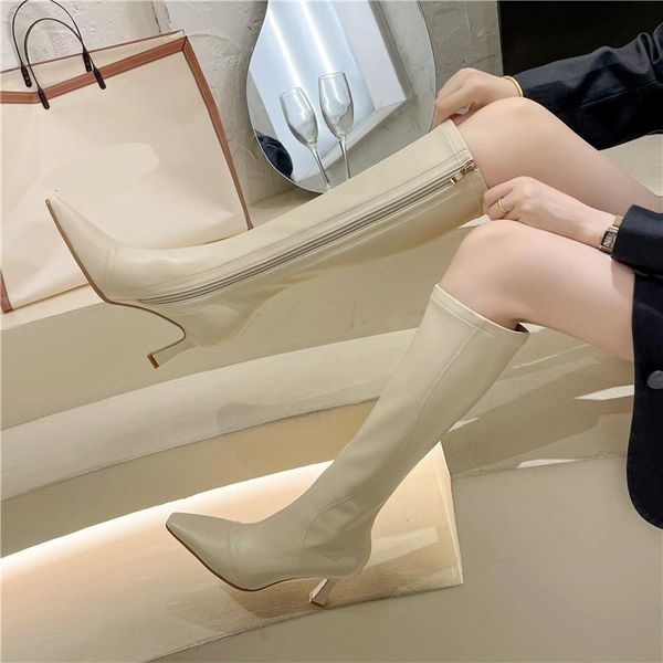 

boots pointy boot women's rubber shoes rain luxury designer thigh high heels boots-women zipper pointe fashion ladies o, Black