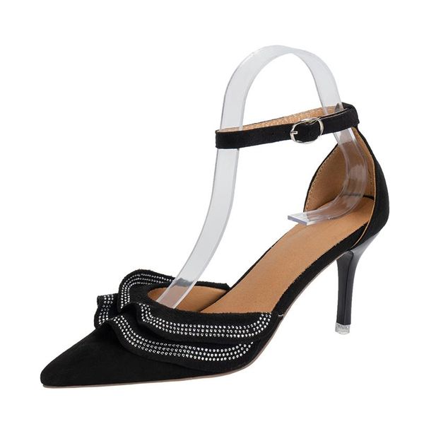 

sandals baotou women's fashion simple and elegant all-match lace vamp rhinestone modified high-heeled shoes 2021, Black