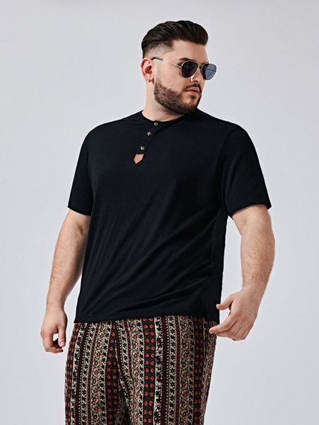 

extended sizes men half button tee y8te#, White;black