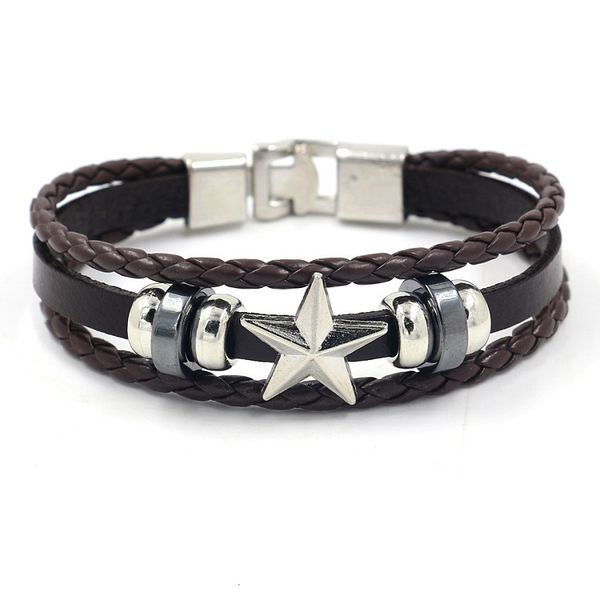

wristbands 2021 men's pair buckle leather bracelet fashion simple three-dimensional five pointed star beaded yiwu small commodity punk, Golden;silver