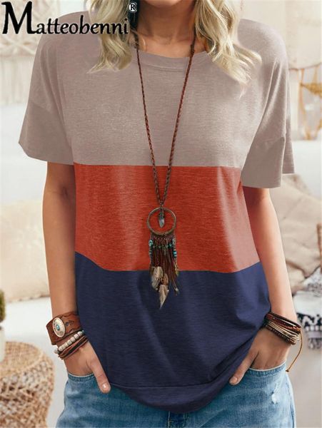 

women's t-shirt ladies fashion streetwear short-sleeve loose summer style street casual color stitching, White