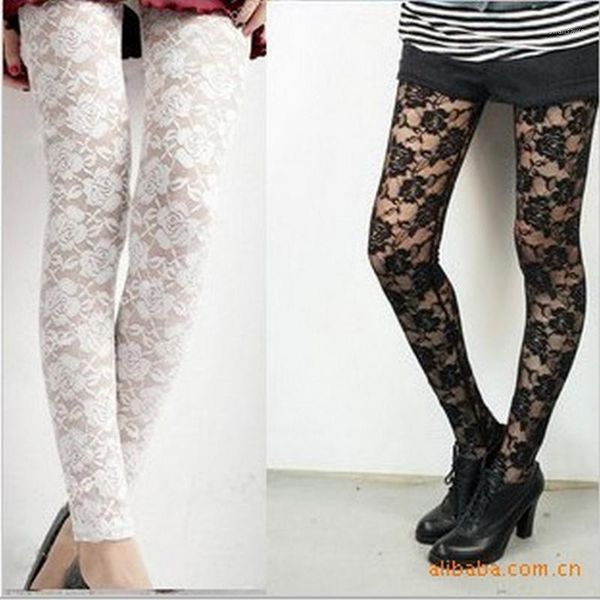 

women's leggings summer thin retro black and white rose 9-point lace pants womens woman clothing