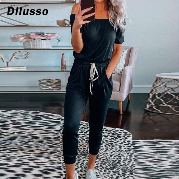

women's jumpsuits & rompers 2021 summer autumn women solid jumpsuit slim casual fashion short sleeve belt sports daily jumpsuit#d3, Black;white