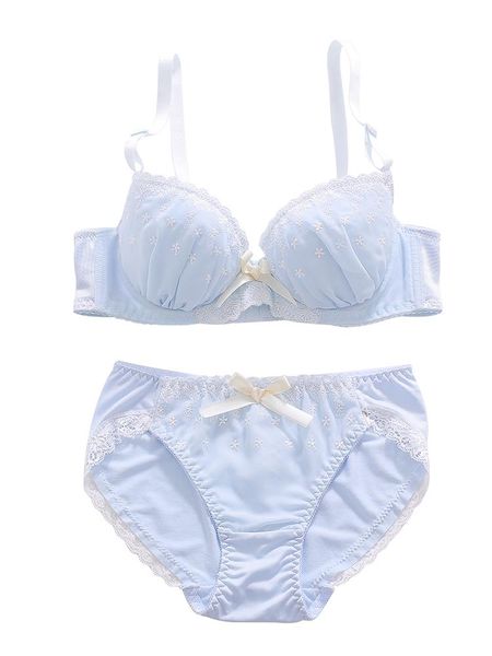 

bras sets cute flower embroidery sky blue japanese bra & panties set underwire push up soft underwear intimates kawaii lolita, Red;black