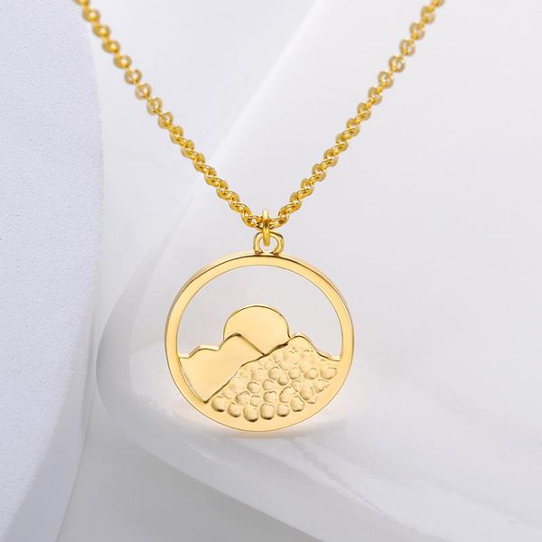 

mountain and bronze sun moon charm necklaces for women wanderlust jewelry stainless steel couple necklace collier femme pendant, Silver