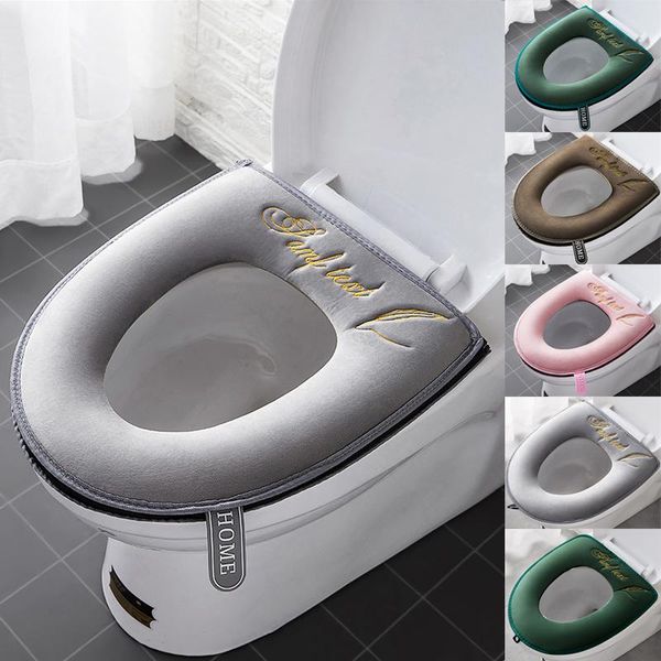 

toilet seat covers 1pcs velvet cushion household four seasons zipper embroidery pattern pull-up moisture-proof cover s7